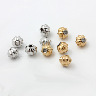 不掉色不锈钢钛钢灯笼珠子真空18K金散珠手链材料项链隔珠DIY配件