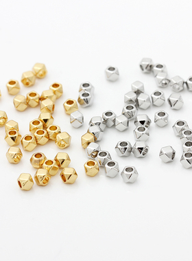 50颗保色18K金包金切角珠子八角珠白金小隔珠散珠diy手链项链配件
