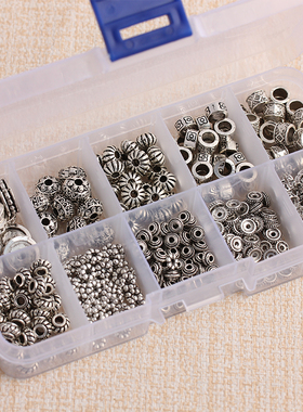 制作手链项链diy材料手工饰品配件藏银圆珠花托管子隔珠混装1盒