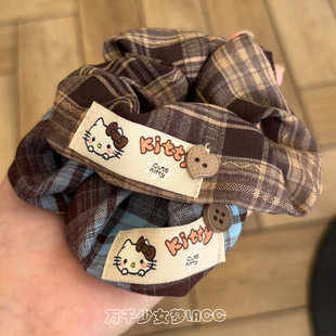 韩系复古学院风格 纹kitty大肠发圈可爱格纹秋冬软糯百搭发绳发圈