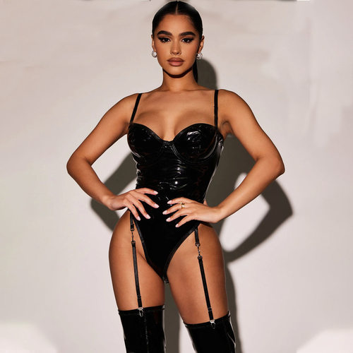 PU leather underwear suspender jumpsuit set皮pu内衣连体套装 - 封面