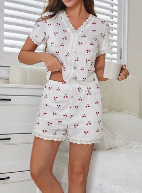 Women short sleeved+shorts sleepwear two-piece set女睡衣套装