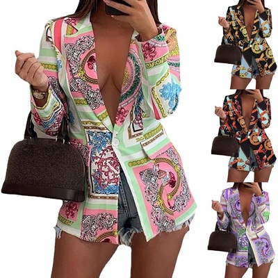 Women long sleeved fashionable and sexy printed suit jacket