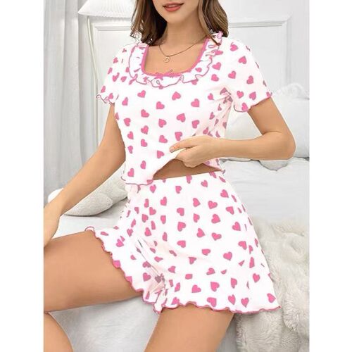 Women short sleeved+shorts sleepwear two-piece set女睡衣套装