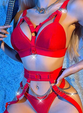 Sexy lingerie cross tie bra set with leg rings女内衣文胸套装