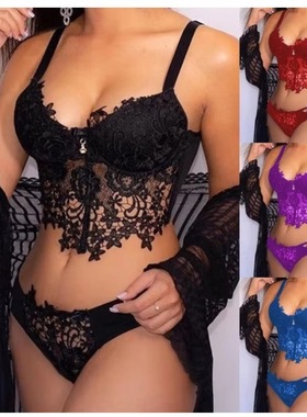 Shoulder strap lace sexy lingerie two-piece nightgown set