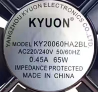 全新KYUON KY20060HA2BL AC220/240V 0.45A 65W 20cm交流散热风扇