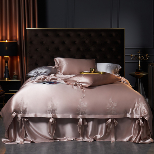 高端重磅30姆米真丝四件套100%桑蚕丝刺绣花床单被套床品家纺套件
