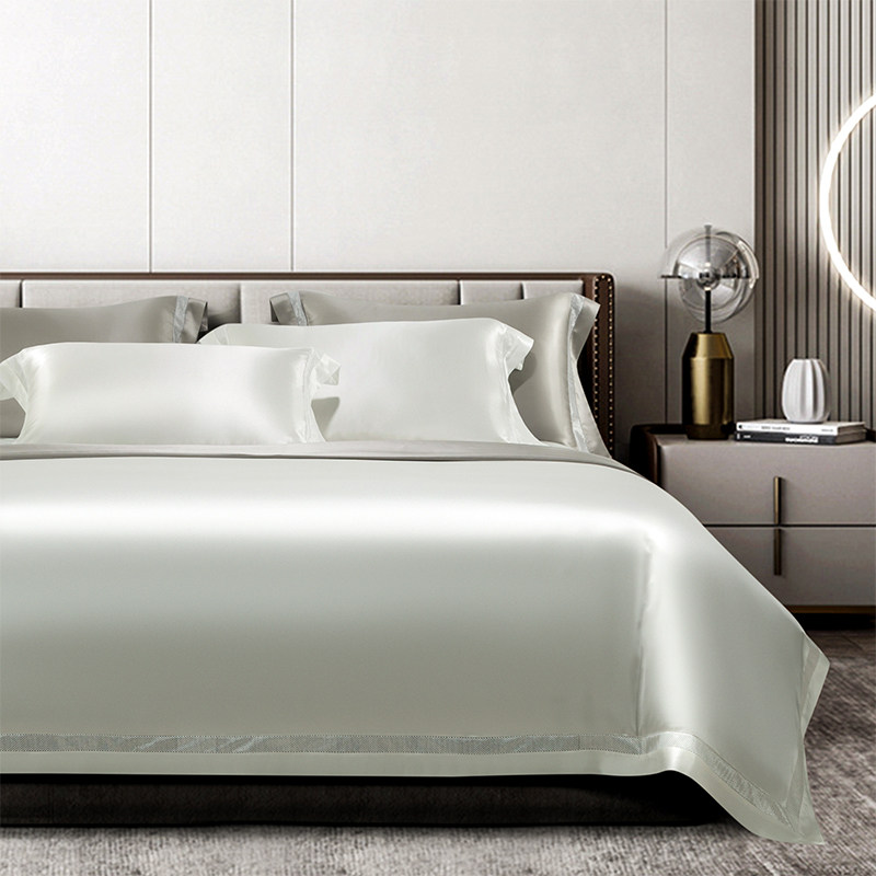 真丝四件套高端纯色重磅100%桑蚕丝床单被套现代轻奢丝绸床上用品