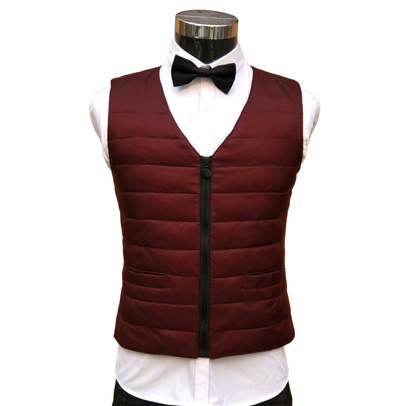 秋冬保暖羽绒西装马甲男中青年加厚v领大码背心修身韩版坎肩拉链