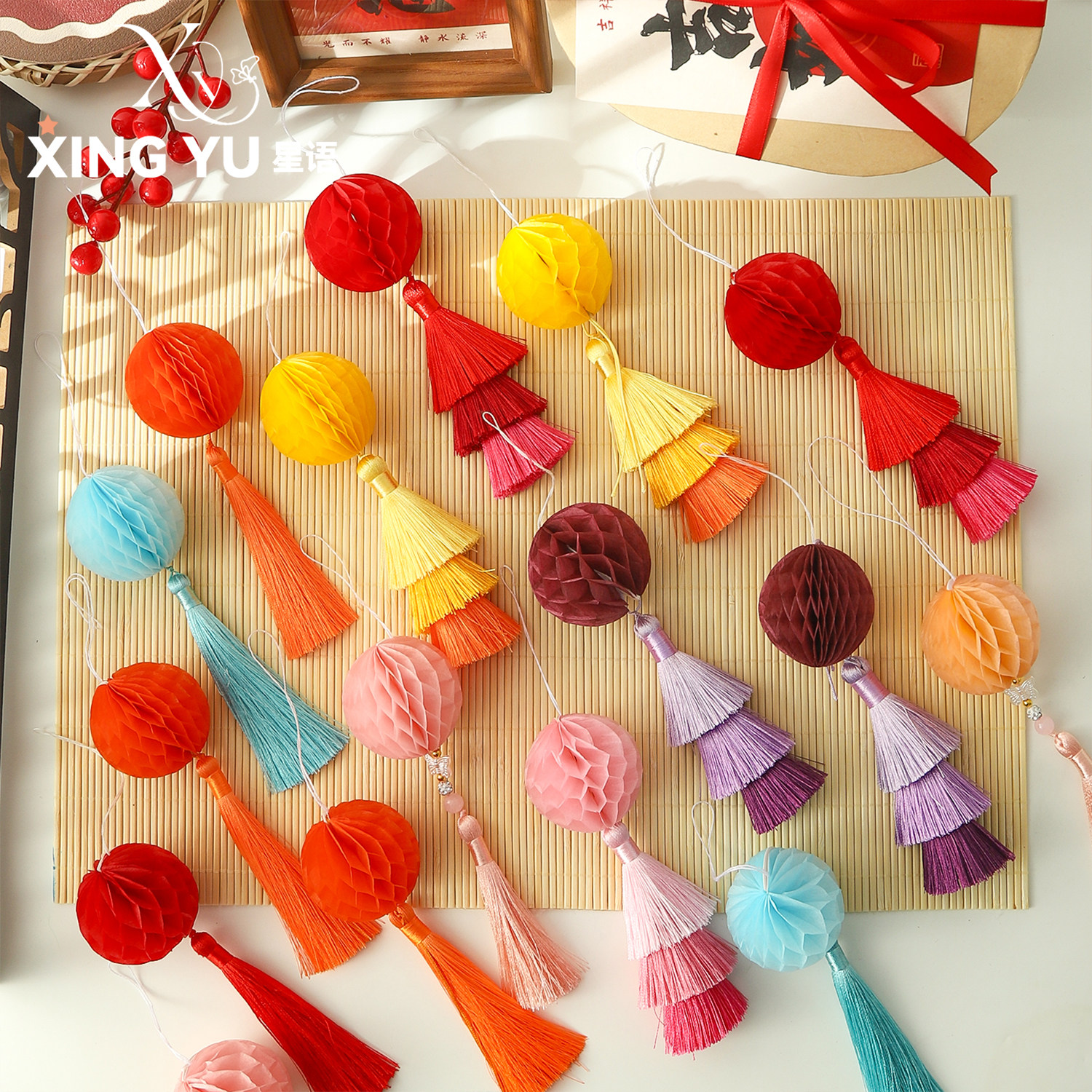 【2026马年】蜂窝球小挂件小灯笼挂饰流苏配件新年年宵节装饰diy,鲜花速递/花卉仿真/绿植园艺,花艺材料,淘宝优惠券,粉丝福利购,淘宝优惠卷