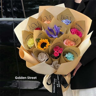 星语 ins尖角网红纸简约英文防水膜包装纸鲜花花束包花纸花艺包装