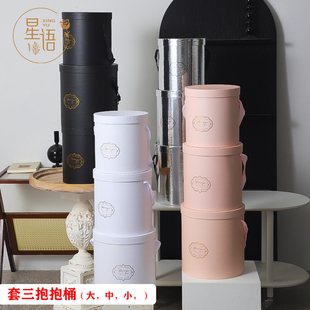 套三抱抱桶鲜花花束包装 银色镜面花盒花艺DIY气球插花桶礼盒 桶