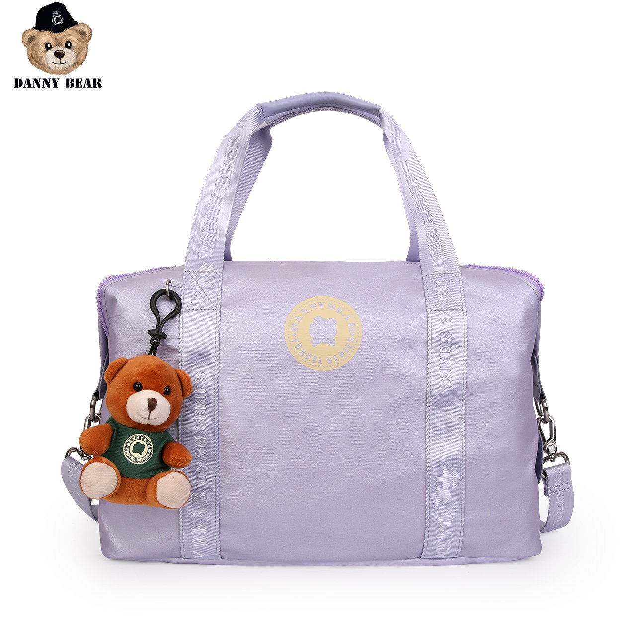 DannyBear丹尼熊手提斜挎包送小熊挂饰纯色洗水布女包DBTB9918038