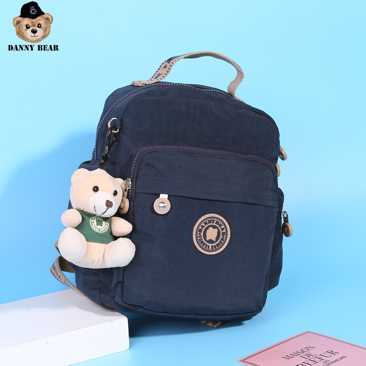 丹尼熊双肩包女帆布小号布包简约百搭休闲小熊挂饰小背包韩版潮流