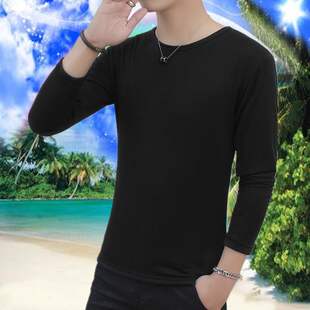 新品 韩版 长袖 莫代尔体恤纯色打底衫 秋衣男 t恤潮牌男士 2020春秋季