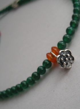 天宝原创正宗绿玉髓颗银手链