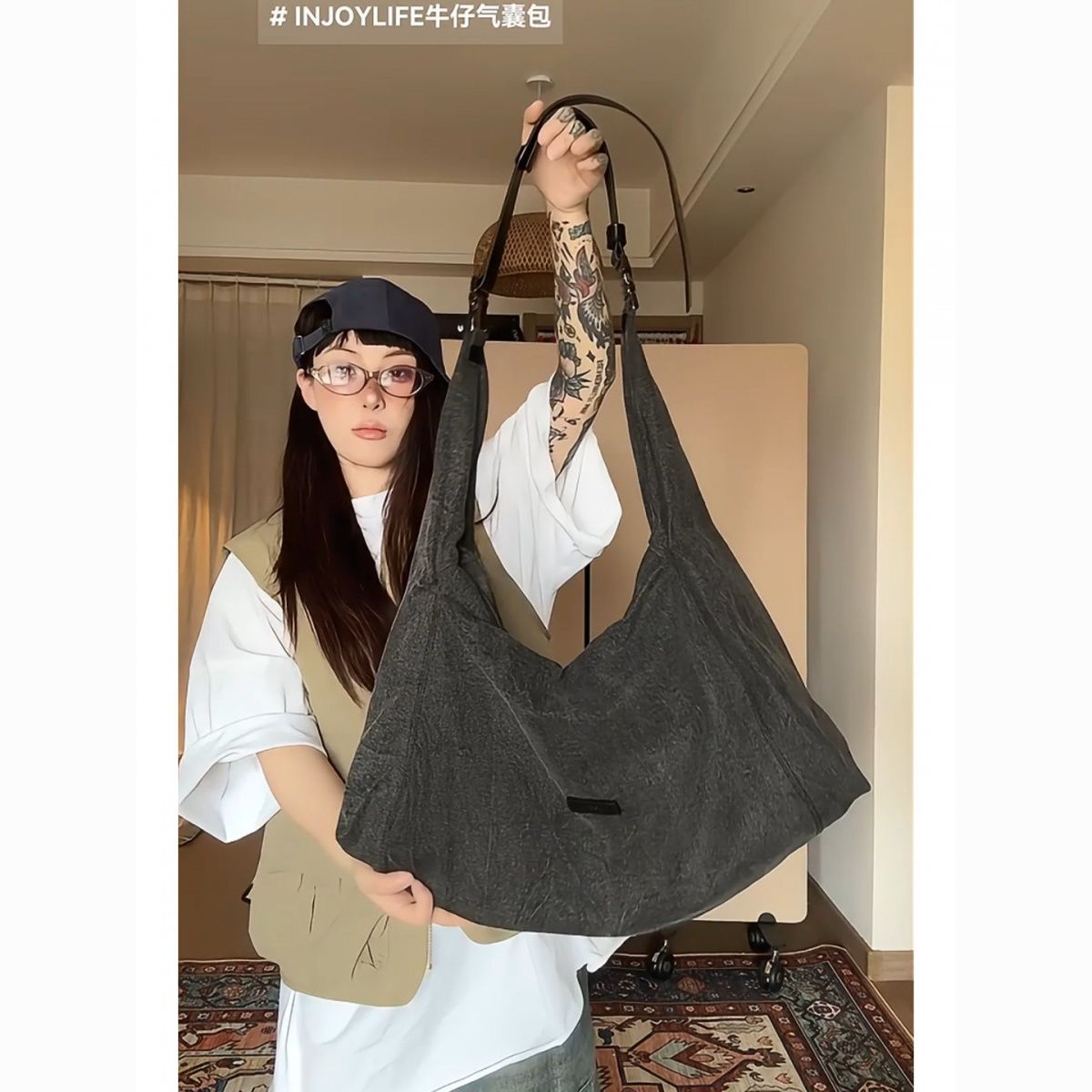 2024新款高级感大容量时尚水洗牛仔包女士托特通勤单肩腋下包潮流