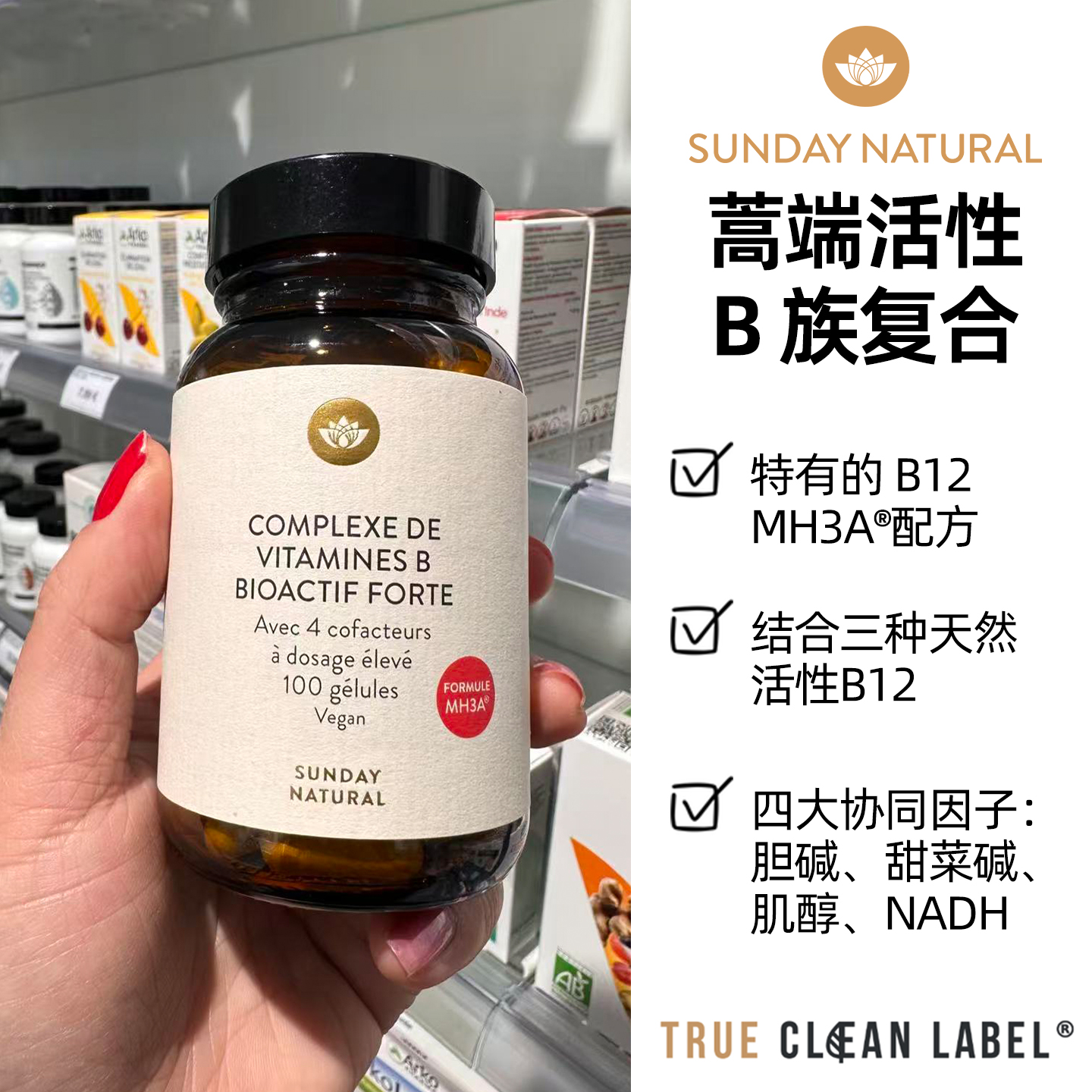 德国sunday复合B族维生素片活性成分MH3A能量叶酸胆碱肌醇呢nadh