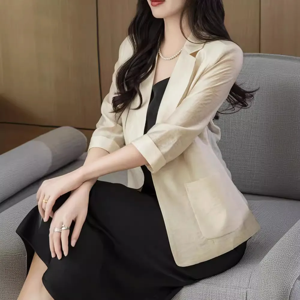 夏季薄款天丝女士西装外套西服新款上衣气质修身显瘦减龄百搭防晒
