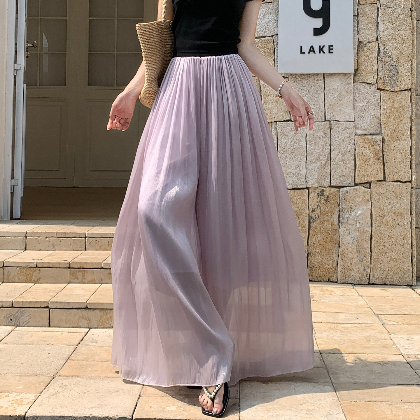 流光纱冰丝阔腿裤裙女夏季薄款2026新款高腰显瘦雪纺半身裙优雅