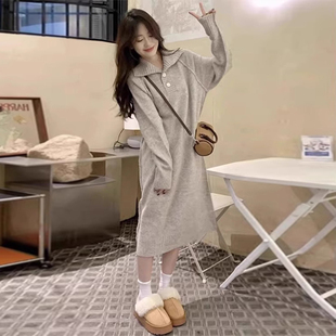 秋冬装新款大码女装小个子针织polo连衣裙子大衣内搭打底毛衣裙