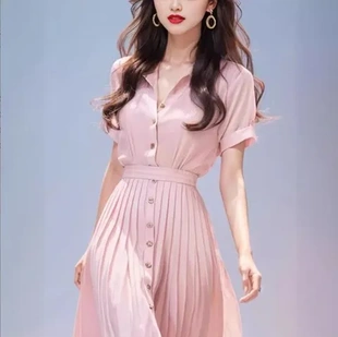 连衣裙夏季 初恋收腰甜美 桔梗新款 显瘦2025小香风粉色女感法式