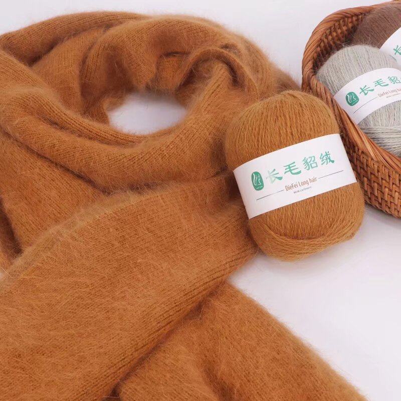 长毛水貂绒中粗手编帽子围巾披肩毛线
