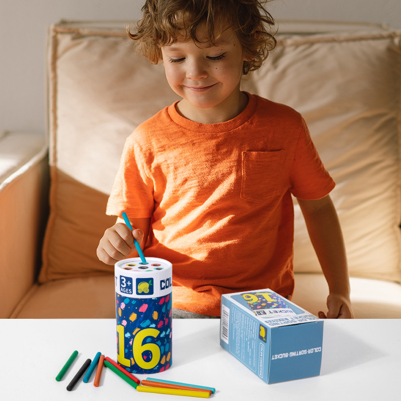 新款颜色分类桶色彩认知动手动脑收纳桶早教益智3-6儿童木制玩具