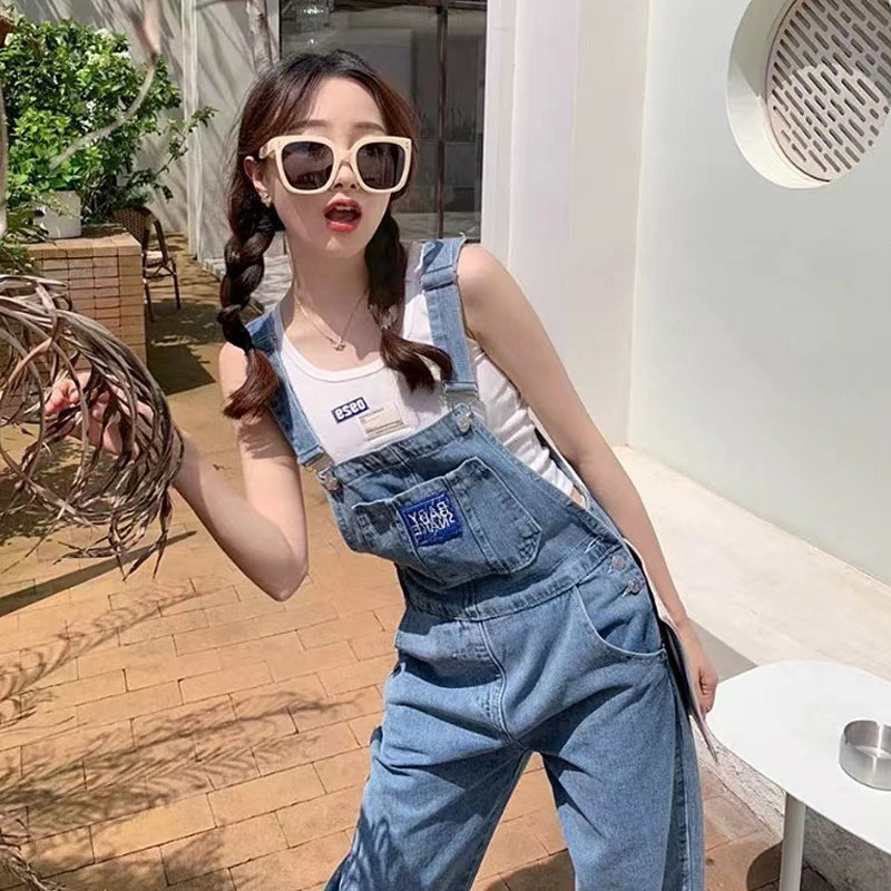 AMERICAN VINTAGE STRAP JEANS WOMENS SUMMER THIN 2023 NEW HIGH-WAISTED SMALL ONE-PIECE WIDE-LEG TROUSERS