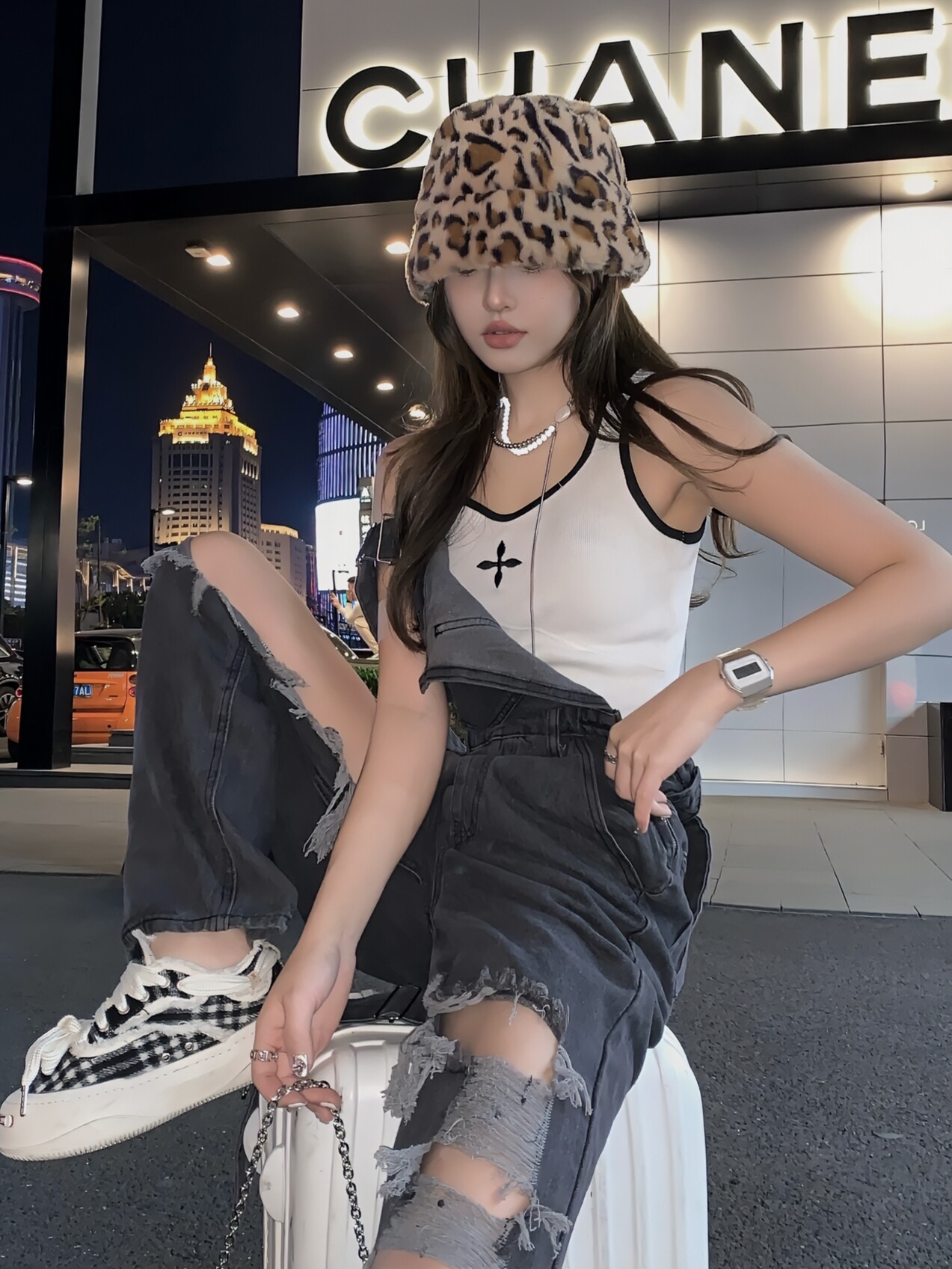 RIPPED DENIM BIB WOMENS SUMMER THIN INTERNET CELEBRITY FRIED STREET DESIGN SENSE HOT GIRL STYLE HIGH-WAISTED LOOSE WIDE-LEG TROUSERS