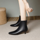 黑色小跟短靴女3cm细跟尖头2025秋冬高跟工作鞋 单靴裸靴软高跟鞋