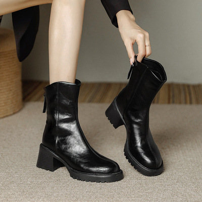 粗跟高跟短靴女英伦风马丁靴