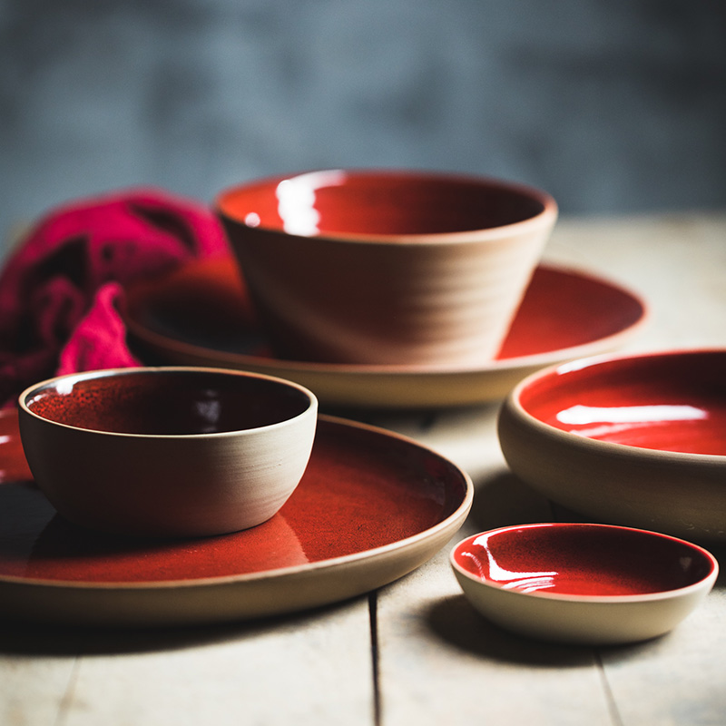 窑变酒红餐盘意面米饭碗拉面碗菜盘日式复古餐具家用汤碗粗陶钵盘