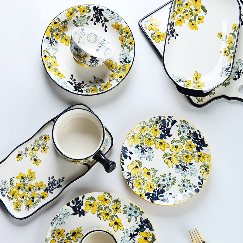 日式花繁系列烘焙餐具套装烤盘手绘陶瓷拉面碗汤碗盘子陶瓷碗餐盘,餐饮具,盘,淘宝优惠券,粉丝福利购,淘宝优惠卷