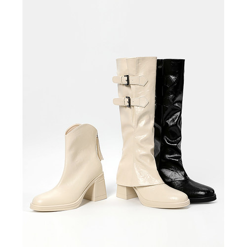 可拆卸两穿白色气质长筒靴