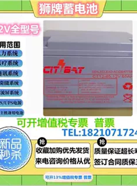 CITBAT狮牌蓄电池CT/CB12-65 12V65AH消防主机通讯 直流屏UPS电源