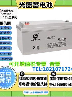 光盛蓄电池GS12V65AH 12V65AH直流屏 太阳能 消防主机UPS电源专用