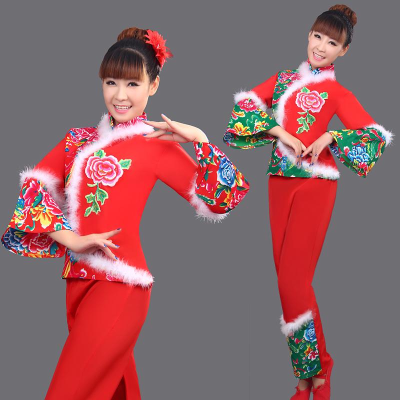 新款东北民族舞蹈花布大秧歌舞服装女中老年腰鼓广场舞套装演出服