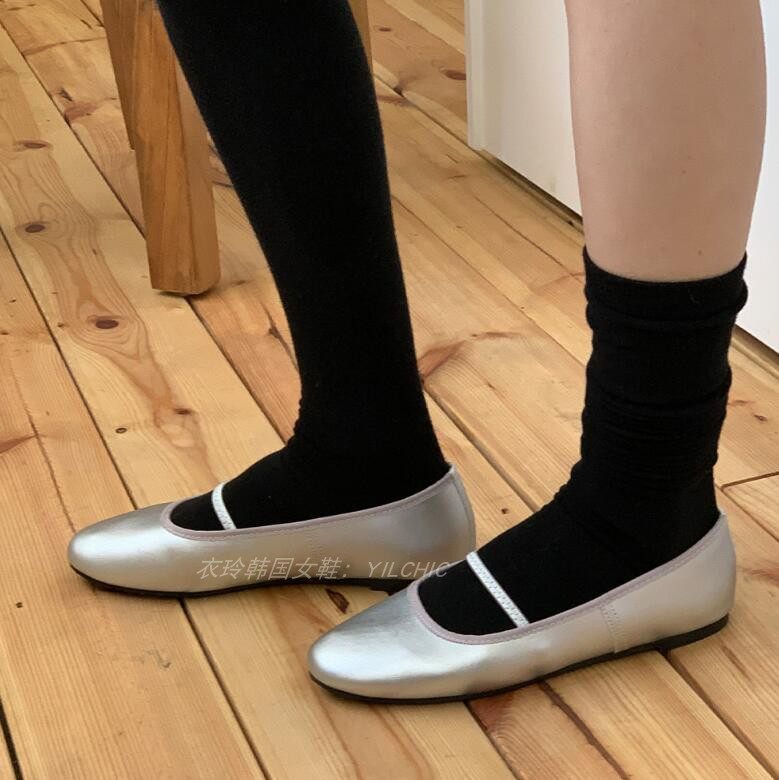 衣玲韩国法式复古银色圆头浅口单鞋女平底一字带玛丽珍鞋减龄,女鞋,浅口单鞋,淘宝优惠券,粉丝福利购,淘宝优惠卷