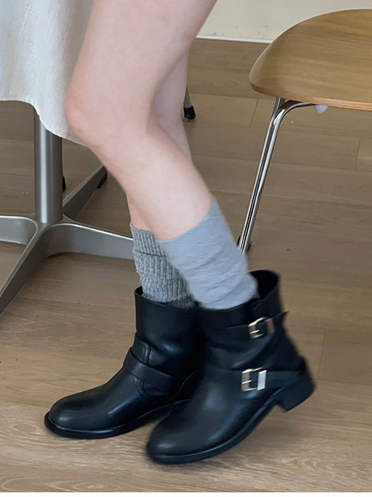 显瘦套筒粗跟单靴短筒靴女