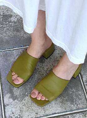 一字凉拖鞋衣玲韩风牛油果绿色