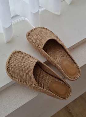 衣玲女鞋ins文艺风穿搭编织亚麻牛筋底包头外穿凉拖鞋女