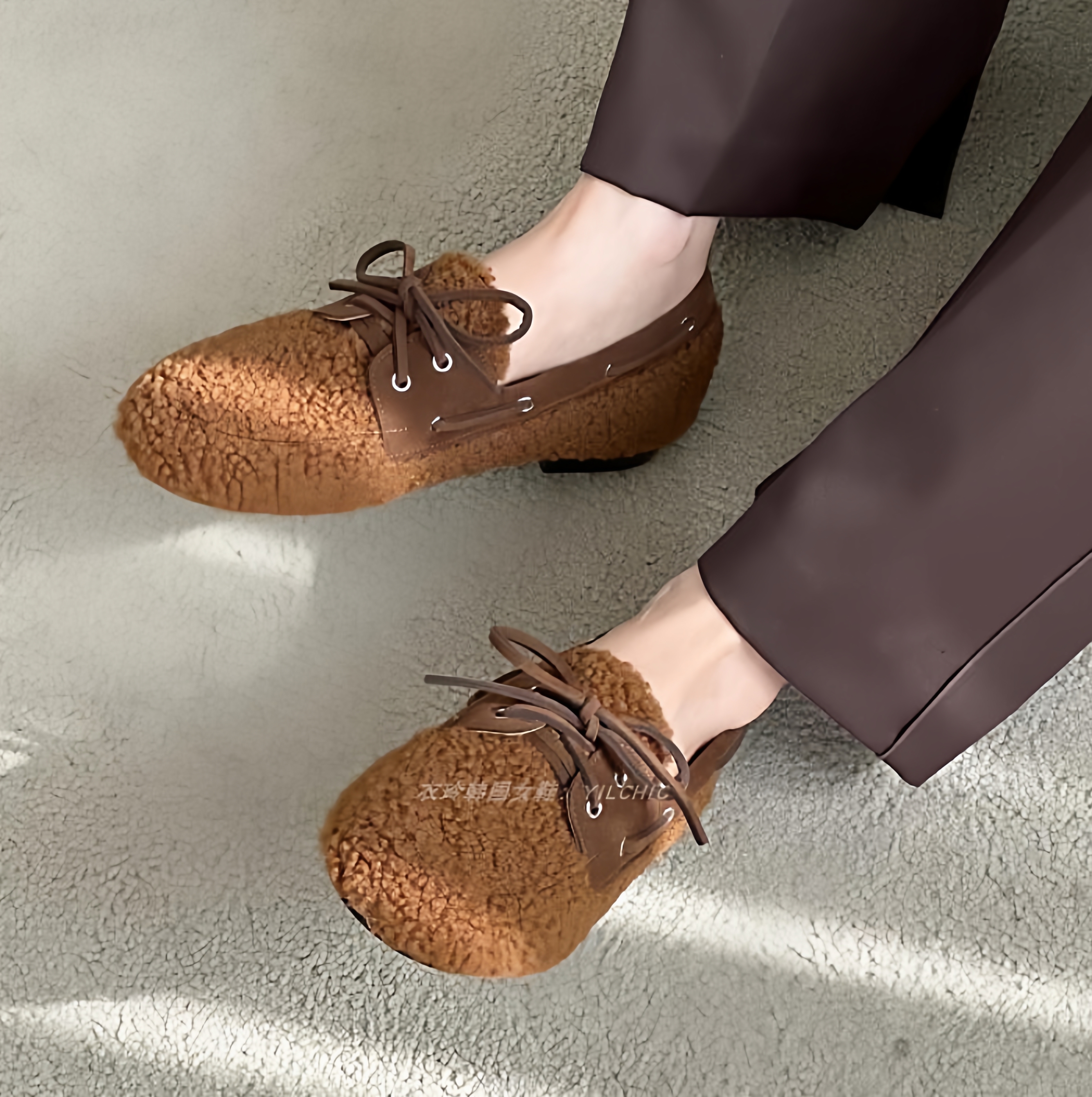 韩系复古毛毛勃肯平底懒人鞋