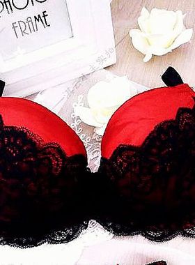 出口余单甩货本命年红色日韩系蕾丝性感内衣大杯文胸7075ACDG