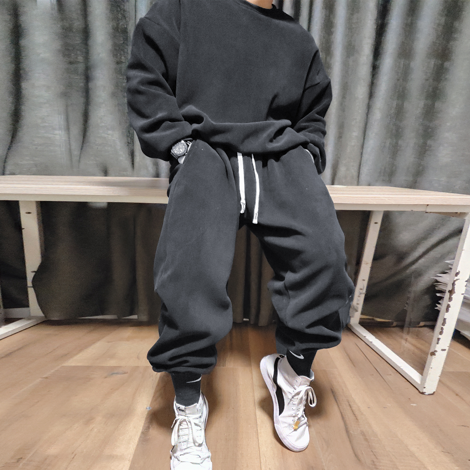 户外加绒保暖半拉链立领运动套装