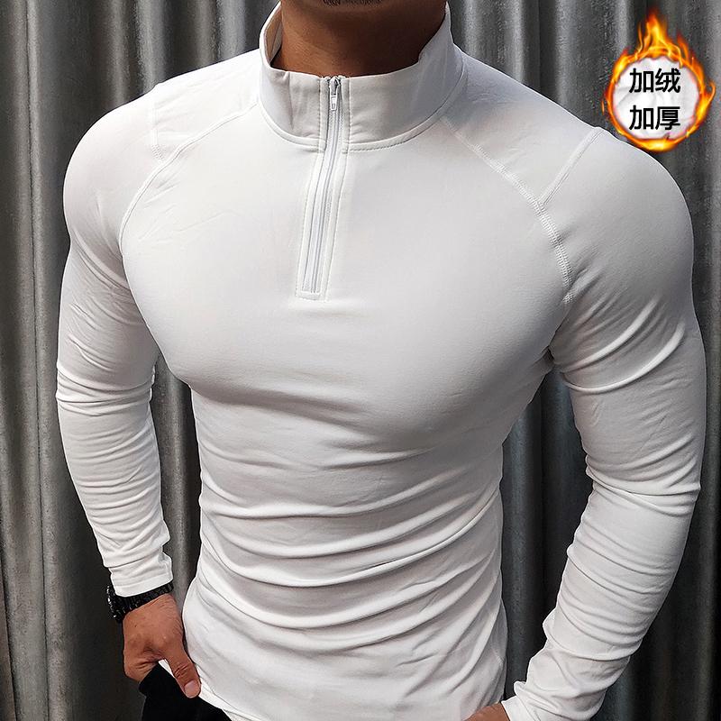 加绒半拉链紧身衣男秋冬季