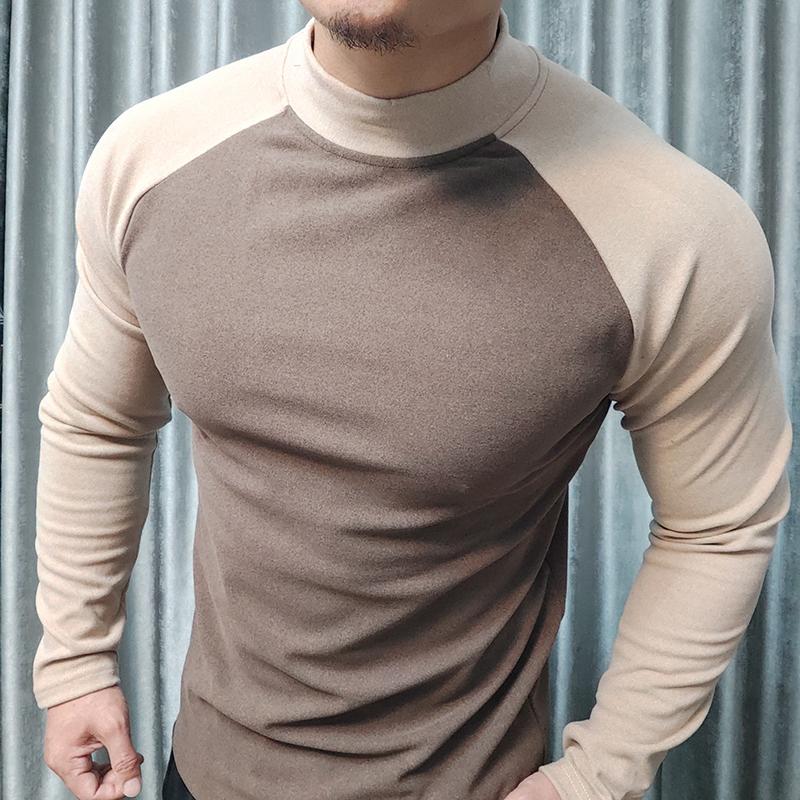 秋冬运动长袖双面德绒半高领T恤