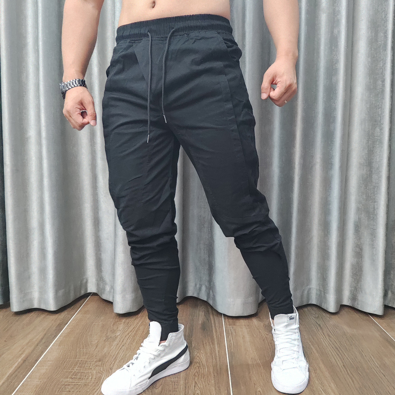 2024新款男士休闲裤男修身小脚长裤子韩版潮流束脚运动工装哈伦裤