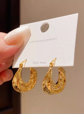 褶皱耳环女ins2025年新款潮小众设计高级感轻奢独特个性耳圈耳饰